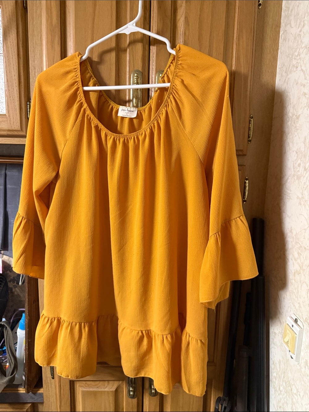 Free Kisses Mustard Yellow Ruffle-Hem Peasant Tunic